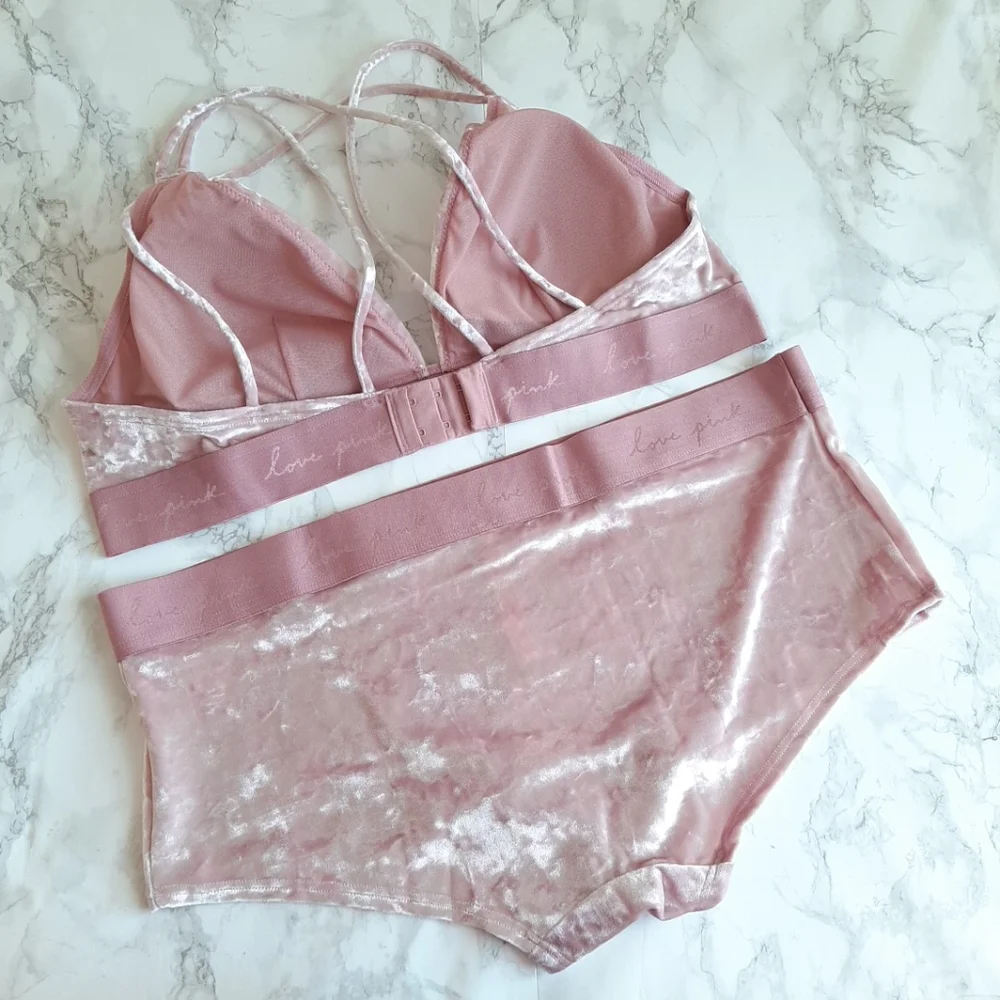 NWT PINK VELVET SET Bralette Panty XL - Picture 2 of 12